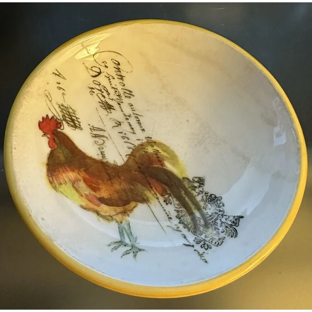 WILLIAMS SONOMA VTG FRENCH SCRIPT ROOSTER SERIES DIPPING BOWL EARTHEN WARE ITALY
